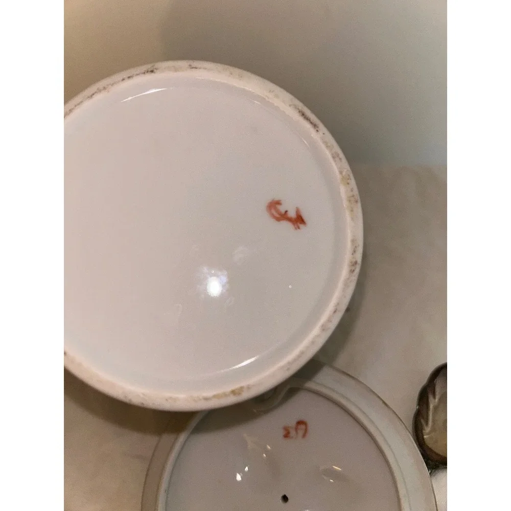 Vintage Hand Painted Strawberry Porcelain Jam Jar with Rogers Bros  With Spoon